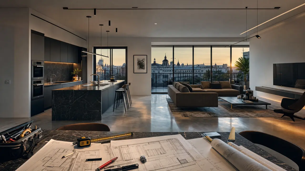 Salón de vivienda tras una reforma integral en Madrid